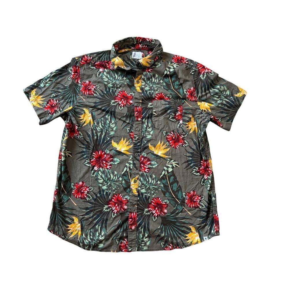 HURLEY Short Sleeve, Hawaiian shirt, size Large, Floral, Cotton blend